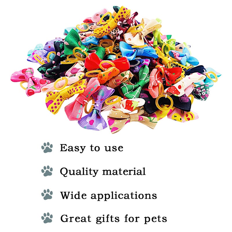 PET SHOW 300pcs 150pairs Small Dog Hair Bows with Rubber Bands Bulk Bowknot for Yorkshire Girls Topknot Cat Puppy Headdress Grooming Hair Accessories Random Color for Groomers - Image 2